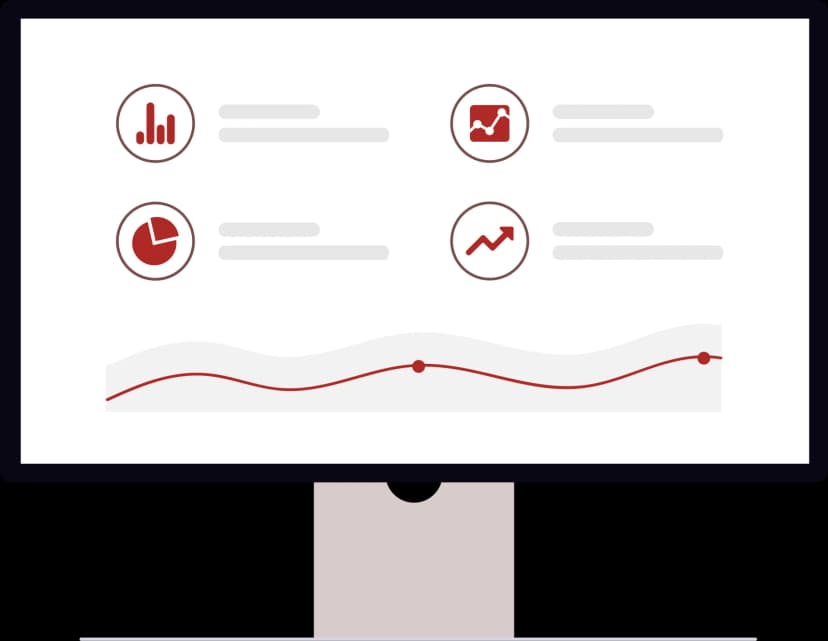 Illustration of dashboard with stats and graphs